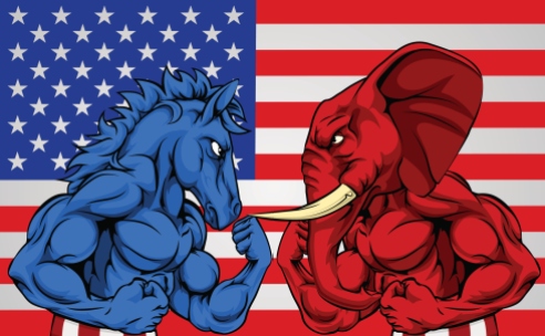 Politics American Election Concept Donkey vs Elephant