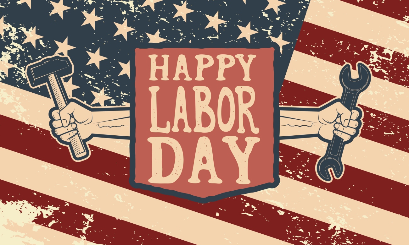 Happy labor day poster template. Flag of USA on grunge